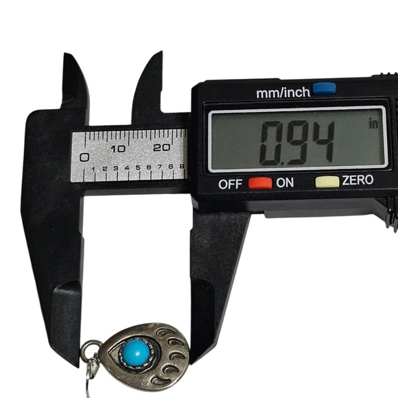 Navajo Indian Sterling Silver & Turquoise Bear Paw Dangle Earrings & Pendant - Picture 7 of 11